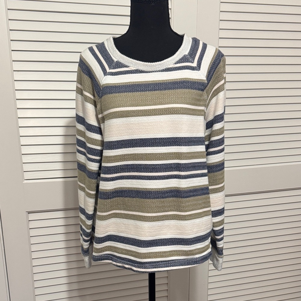 Orvis Striped Knit in Olive, Cream, and Gray